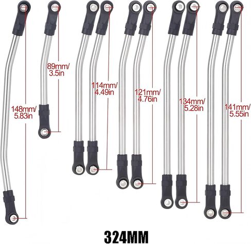 RC Metal Links العلوي السفلي الرابط هيكل الرابط مع نهايات قضيب البلاستيك ، قاعدة عجلات 313/324 مم ل 1/10 محوري SCX10 II 90046 RC Crawler Car (313 مم) in Kuwait