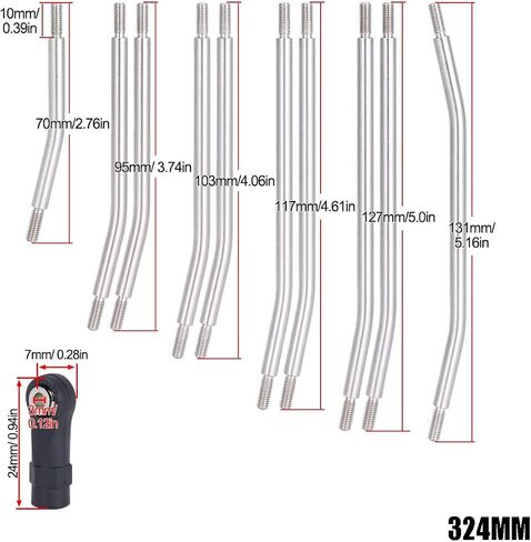 RC Metal Links العلوي السفلي الرابط هيكل الرابط مع نهايات قضيب البلاستيك ، قاعدة عجلات 313/324 مم ل 1/10 محوري SCX10 II 90046 RC Crawler Car (313 مم) in Kuwait