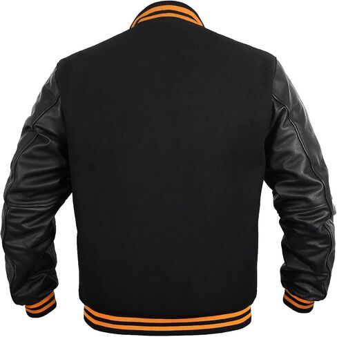 Men's Varsity Jacket Genuine Leather Sleeve and Wool Blend Letterman Boys College Varsity Jackets XS-5XL (US, Alpha, 3X-Large, Regular, Regular, Black/White) in Saudi Arabia