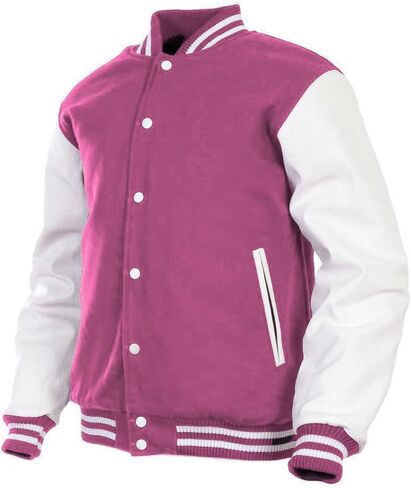 Men's Varsity Jacket Genuine Leather Sleeve and Wool Blend Letterman Boys College Varsity Jackets XS-5XL (US, Alpha, 3X-Large, Regular, Regular, Black/White) in Saudi Arabia