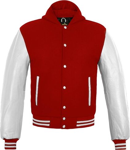 Men's Varsity Jacket Genuine Leather Sleeve and Wool Blend Letterman Boys College Varsity Jackets XS-5XL (US, Alpha, 3X-Large, Regular, Regular, Black/White) in Saudi Arabia