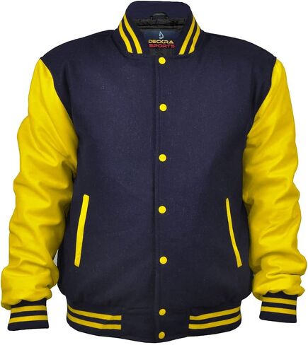 Men's Varsity Jacket Genuine Leather Sleeve and Wool Blend Letterman Boys College Varsity Jackets XS-5XL (US, Alpha, 3X-Large, Regular, Regular, Black/White) in Saudi Arabia