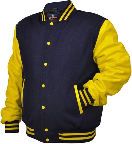 Men's Varsity Jacket Genuine Leather Sleeve and Wool Blend Letterman Boys College Varsity Jackets XS-5XL (US, Alpha, 3X-Large, Regular, Regular, Black/White) in Saudi Arabia
