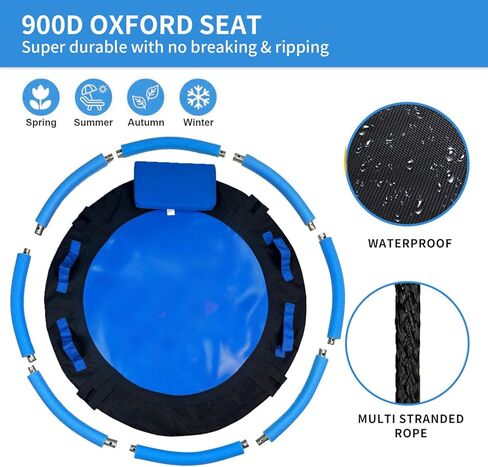 40 Inch Tree Swing for Kids Outdoor，Spider Web Tree Swing,850Lb Weight Capacity，900D Oxford Waterproof with Handles, with 71" Detachable Nylon Rope Swivel，for Backyard, Playground (Black-40Inch) in Kuwait