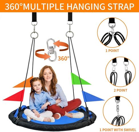 40 Inch Tree Swing for Kids Outdoor，Spider Web Tree Swing,850Lb Weight Capacity，900D Oxford Waterproof with Handles, with 71" Detachable Nylon Rope Swivel，for Backyard, Playground (Black-40Inch) in Kuwait