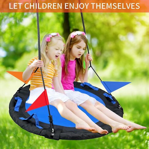 40 Inch Tree Swing for Kids Outdoor，Spider Web Tree Swing,850Lb Weight Capacity，900D Oxford Waterproof with Handles, with 71" Detachable Nylon Rope Swivel，for Backyard, Playground (Black-40Inch) in Kuwait