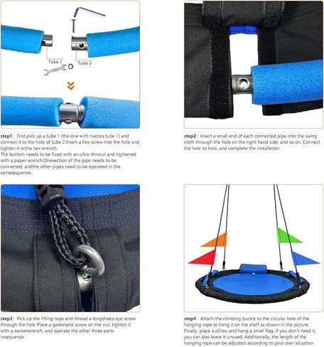 40 Inch Tree Swing for Kids Outdoor，Spider Web Tree Swing,850Lb Weight Capacity，900D Oxford Waterproof with Handles, with 71" Detachable Nylon Rope Swivel，for Backyard, Playground (Black-40Inch) in Kuwait