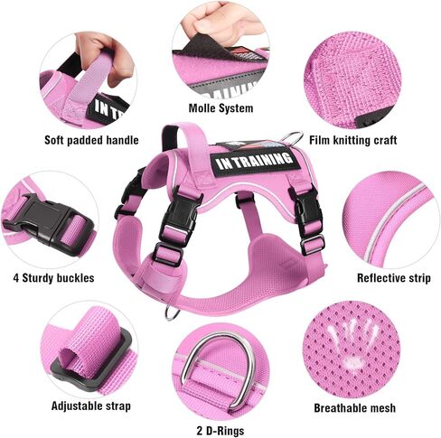 خدمة Winsee Dog Dog في تسخير التدريب مع 5 PCS بقع ، تسخير سترة الكلب التكتيكي العاكس ، تسخير PET ناعم قابلة للتعديل مع مقبض التحكم السهل ، لوحات الخطاف والحلقة للمشي المشي لمسافات طويلة in Kuwait