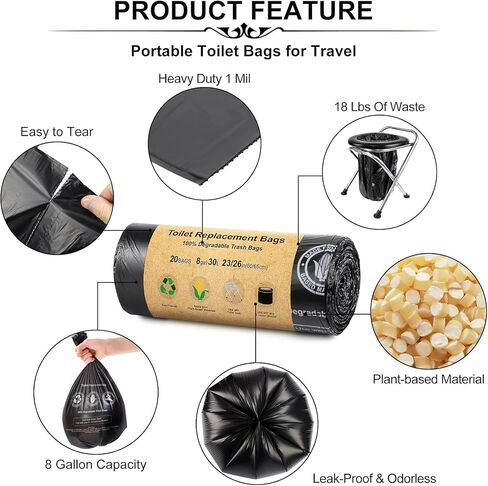 BLIKA 40 Count Toilet Replacement Bags, 8 Gallon, 30 Liter, Heavy Duty 1 Mil, Compost Bags 8 Gallon, Camping Toilet Bags for Portable Toilet, Car Travel, Camping, Long Trips in Kuwait