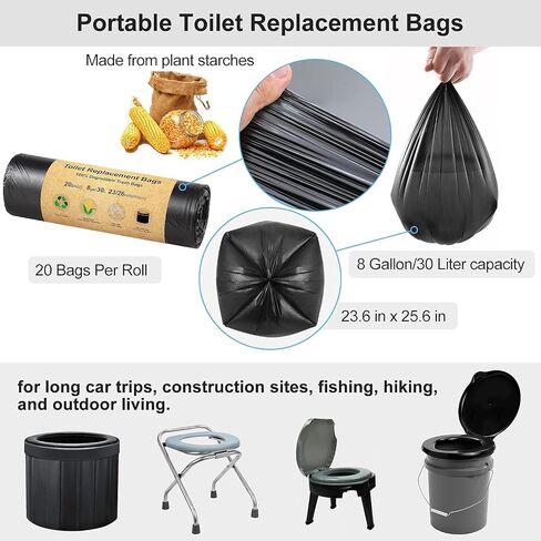 BLIKA 40 Count Toilet Replacement Bags, 8 Gallon, 30 Liter, Heavy Duty 1 Mil, Compost Bags 8 Gallon, Camping Toilet Bags for Portable Toilet, Car Travel, Camping, Long Trips in Kuwait