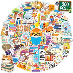 ملصقات كتب 200 في المائة للأطفال ، ملصقات القراءة الكتب المجمعة للمجلات المحمولة المحمولة ملحقات مكتبة زجاجات المياه ، شارات الفينيل المقاومة للماء لعشاق الكتب هدايا