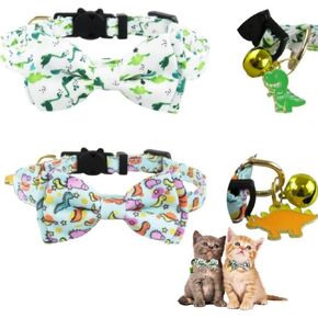 2 حزمة Cat Preparaway for Boy Girls ، طوق Catty Cat Cat Soft لطيف مع أجراس للذكور للإناث ، والديناصورات نمط القطن قابلة للتعديل مع ربطة عنق (ديناصور)