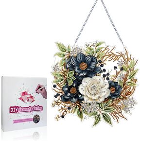 Koikify DIY Diamond Painting Pendant Floral Wreath Crystal Art Hanging Sign Special Shaped Gem Art Ornament Kit for Home Décor and Gift