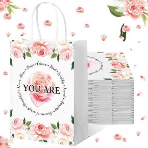 Dunzoom 24 Pcs Christian Paper Gift Bags Bulk Inspirational Gifts for Women Pink Floral Religious Goodie Bags with Handles You Are Amazing Mothers Day Gifts for Church Bible Wedding Birthday Party