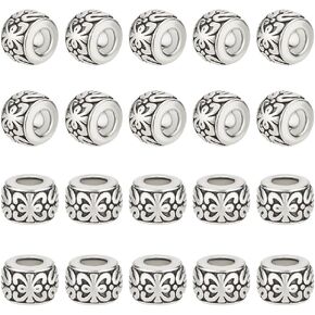 40pcs حبات الفضة العتيقة الفضية التبتية الجولة حبات الفواصل السائبة 3.5 ملم سوار ثقب كبير حبة رونديل الفاصل حبة للأساور قلادات صنع المجوهرات
