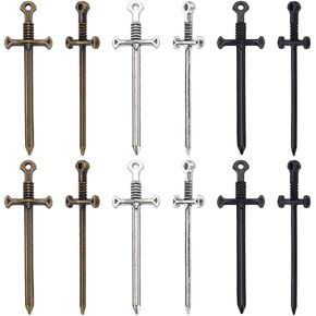 3 ألوان 12pcs سحر سيف 54.5 ملم سيف سيف طويل كاتانا سحر الخنجر عتيقة سحر سحر معدني على الطراز التبتي لصنع المجوهرات قلادة ديي ، ثقب: 1.6 مم