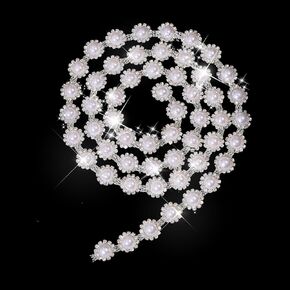Globleland 1 Yard Pearl Rhinestone Fringe Trim Alloy Pearl Chain Diamond Crystal Trim Trim لخياطة الحرف اليدوية ، ملحقات ملابس الزفاف ، ديكورز ديكور