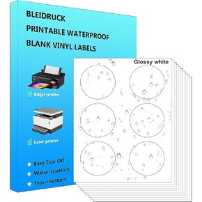 Glossy White Round Stickers 120 pcs Circle Stickers 3" Round Labels 20 Sheets Waterproof Vinyl Sticker Paper Dries Quickly for Inkjet Printer or Laser Printer