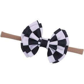 BBTDIN Baby Checkered Turban Headband with Bow, Plaid Hair Band for Newborns to Girls (Orange White) - Headwear in Kuwait