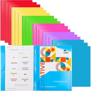 Brirtw 18 Pack Colors File Folder ، مجلد جيب بلاستيكي شاق مع شوك لورق حجم الرسالة ، جيوبان و 3 شوكة ، بالإضافة إلى فتحتين لبطاقات ، لموظفي المكتب والمدرسة أو الطلاب