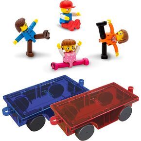 Picassotiles 2pc Magnet Car Trucks + 4 Family People Action Action Bundle: Steam Educational Playset for Creative and Fun and Learning Construction Toy Toy for Kids
