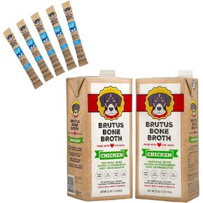 Brutus Bone Broth for Dogs (Chicken, 2-Pack) and Brutus On The Go Instant Bone Broth (Beef, 5-Pack)