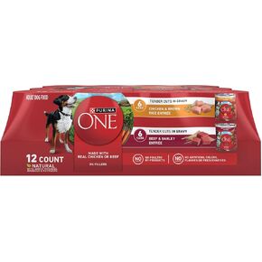 Purina ONE Tender Cuts in Gravy Chicken and Brown Rice and Beef and Barley Entrees High Protein Wet Dog Food Variety Pack - (Pack of 1) 13 oz. Cans