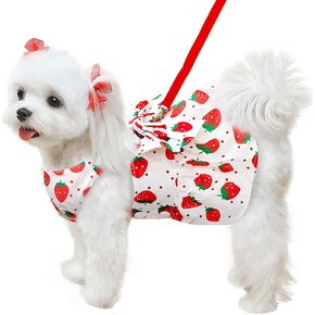 Cute Dog Dress Small Dog Clothes for Girls Female Puppy Outfits Pink Floral Pet Summer Clothes Bowknot Doggy Cat Princess Dress Harness Set for Holiday Birthday Party Costume Clothing (Pink,S)