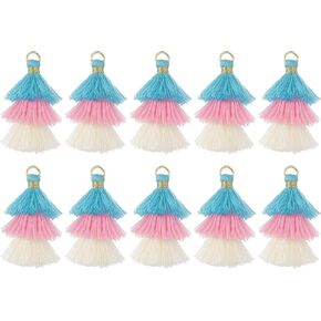 Uxcell 10pcs Tiny Tri-Layered Tassels 1.6 "Mini Tassel Bag Charm Bohemian Keychains Tassel Keychain لمشاريع DIY ، صنع المجوهرات ، الديكور (أبيض/أزرق/أزرق داكن)