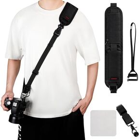 Camera Strap, Rapid Camera Straps for Photographers with Quick Release and Safety Tether, Adjustable Camera Shoulder Sling Strap for Nikon Canon Sony Fuji Olympus DSLR Camera - Black