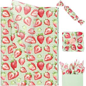 60 Sheets Strawberry Tissue Paper, 20x14 Inches Strawberry Printed Wrapping Tissue Paper Strawberry Art Decorative Tissue for Wedding Gift Wrapping (Green Plaids)