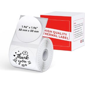 M100 Round Label 1.96" x 1.96" (50x50 mm), Compatible with Label Maker M110/ M220/ M221/ M120/ M250/M150, White, 140 Labels/Roll, Multi-Purpose Adhesive Circle Thermal Labels, Black on White