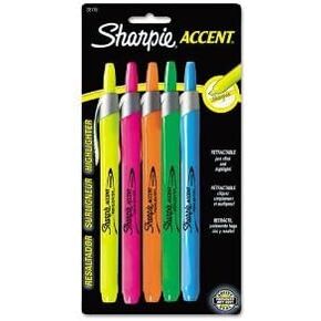 Sharpie Accent Retractable Highlighters, Chisel Tip, Assorted Colros, 5ct