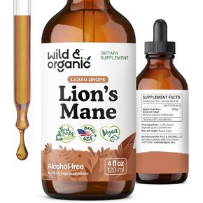 Lions Mane Liquid Extract - Organic Lions Mane Mushroom Supplement - Lion’s Mane Tincture - Vegan, Alcohol Free Drops - 4 fl oz