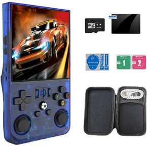R36Max Handheld Retro Gaming Gaming Console 4.0 Inch IPS Screen 18000+ Game ، Support Retro Game Conx System Linux System Supports 30+ Emulators (Blue-64G)