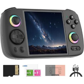 Doriteney RgCube Handheld Game Console Android 13 Game Player 3.95 "IPS 128GB TF CARD UNISOC T820 RGB Lighting (Black)