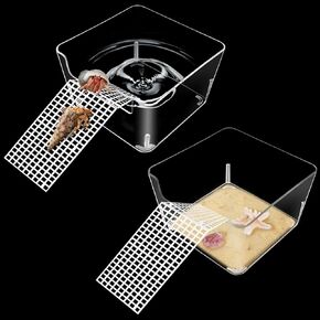 2 Pack Hermit Crab Water Tank, Hermit Crab Cage Accessories with Climbing Ramp Hermit Crab Aquarium Salt Water Pool for Small or Medium Hermit Crab Habitat Home – Transparent