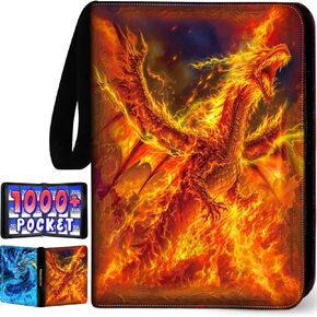 1008 Pockets Card Binder 9 Pocket, 3-Ring Trading Card Binder with 56 Page Removable Sleeves, High Storage Trading Card Holder Collection Card Album Carrying Organizer Case for MTG TCG Cards - Fire