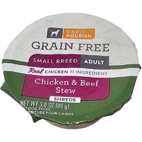 SIMPLY NOURISH 6-Grain Free Small Breed Adult Dog Chicken & Beef Stew (Shreds) 6-Individual 3 oz Cups