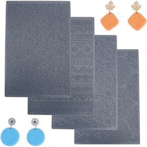 HOBBIESAY 4pcs Polymer Clay Texture Sheets Set Texture Sheets Polymer Clay Works with Polymer Clay Cutter Effect as Polymer Clay Texture Roller Leaves and Flowers for DIY Clay Making