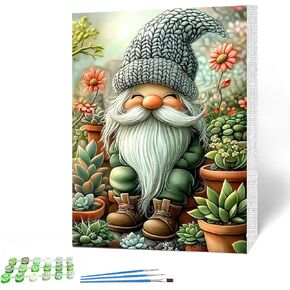 Maxbye Gnome Paint بأرقام أرقام للمبتدئين البالغين مع إطار خشبي ، وطلاء من القماش السهل بأرقام العصارة ، ومجموعة فنون الزيت DIY لزينة الجدار المنزلي 12x16 بوصة