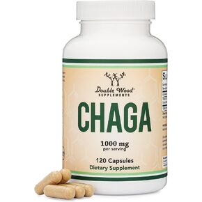 Chaga Mushrooms Capsules 120 Count (1,000mg Chaga Mushrooms Powder per Serving) High in Polysaccharides, Beta Glucans, and Terpenoids - Grown and Made in The USA, Vegan Safe, Organic by Double Wood
