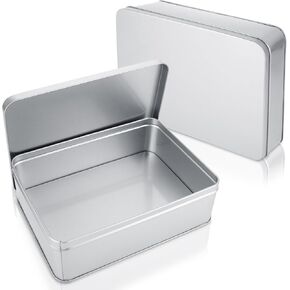 صندوق قصدير معدني 2pcs ، 8.6 "× 6.3" × 2.5 "حاويات صندوق قصدير فارغة مستطيلة مع أغطية ، حاويات صفيحة كبيرة لمنظم المنزل ، الهدايا ، ملفات تعريف الارتباط ، علبة قلم رصاص ، مفاتيح السيارة ، تخزين الحرف ، نغمة فضية