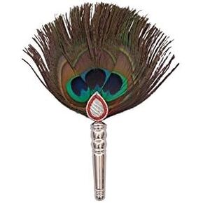 Siri Creations Peacock Feather with Ornate Silver Handle – Ideal for Home & Office Décor, Wedding Decor, Crafting, Indian Pooja Decorations, Feathers for Art, Feather Charms & Bird-Themed Creations