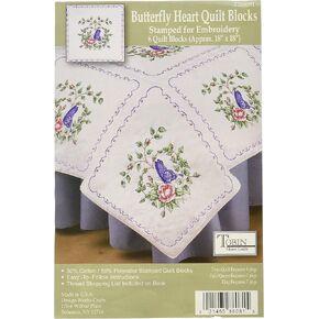 Tobin T288081 Stamped Quilt Blocks Cross Stitch Kit, 18 by 18-Inch, Butterfly Heart, White, 6 Per Package
