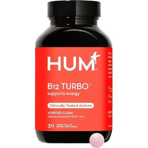 HUM B12 Turbo - Daily Energy & Calcium Support - Vitamin B Complex for Mood Support + Hormone Balance - Non-GMO, Gluten-Free, Vegan (30 Tablets)