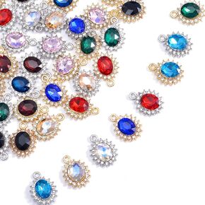 stino 40Pcs Paired Crystal Pendants Charms for Jewelry Making Supplies, Rhinestone Birthstone Charms Findings for Necklace Earrings Craft