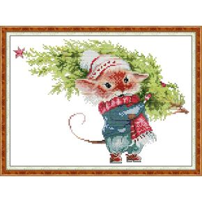 مجموعات غرزة CrossDecor مختومة ، مجموعة كاملة من مجموعات الإبرة عبر المبتدئين للمبتدئين ، فنون مجموعة التطريز والحرف اليدوية للهدايا ديكور الجدران المنزلية-شجرة عيد الميلاد المنزل 33 × 25 سم in Kuwait