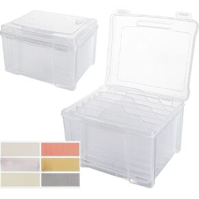 Greeting card organizer with 6 Removable Dividers for Holiday Birthday Get Well Cards Photos, Crafts, Scrapbooking (Clear with handle)