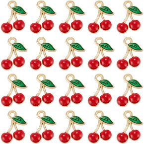 Sunnyclue 1 Box 60pcs Cherry Charm Charm Charm Fruit Charms Bulk Golden Metal Alloy Fruits Food Cherries Mini Dangle Charm for Jewelry Making Charms Necklets Necklace arring Diy Crafts Associory